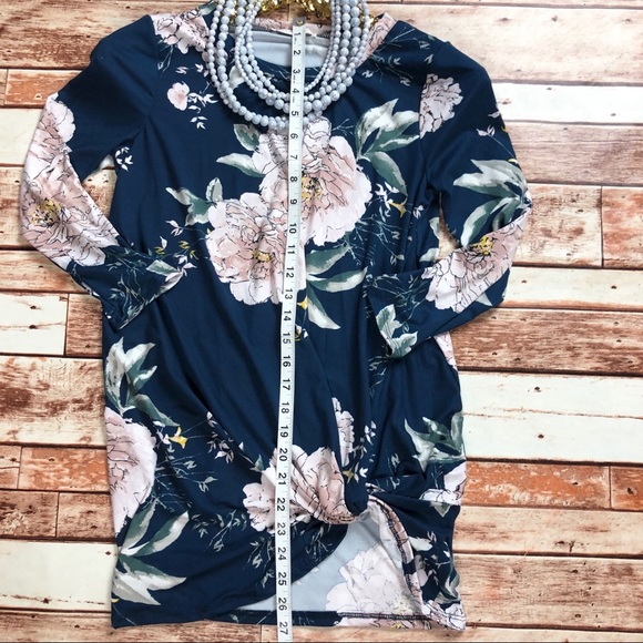 Last 1! SMALL Navy Floral Soft Twist Knot Top - Picture 3 of 4